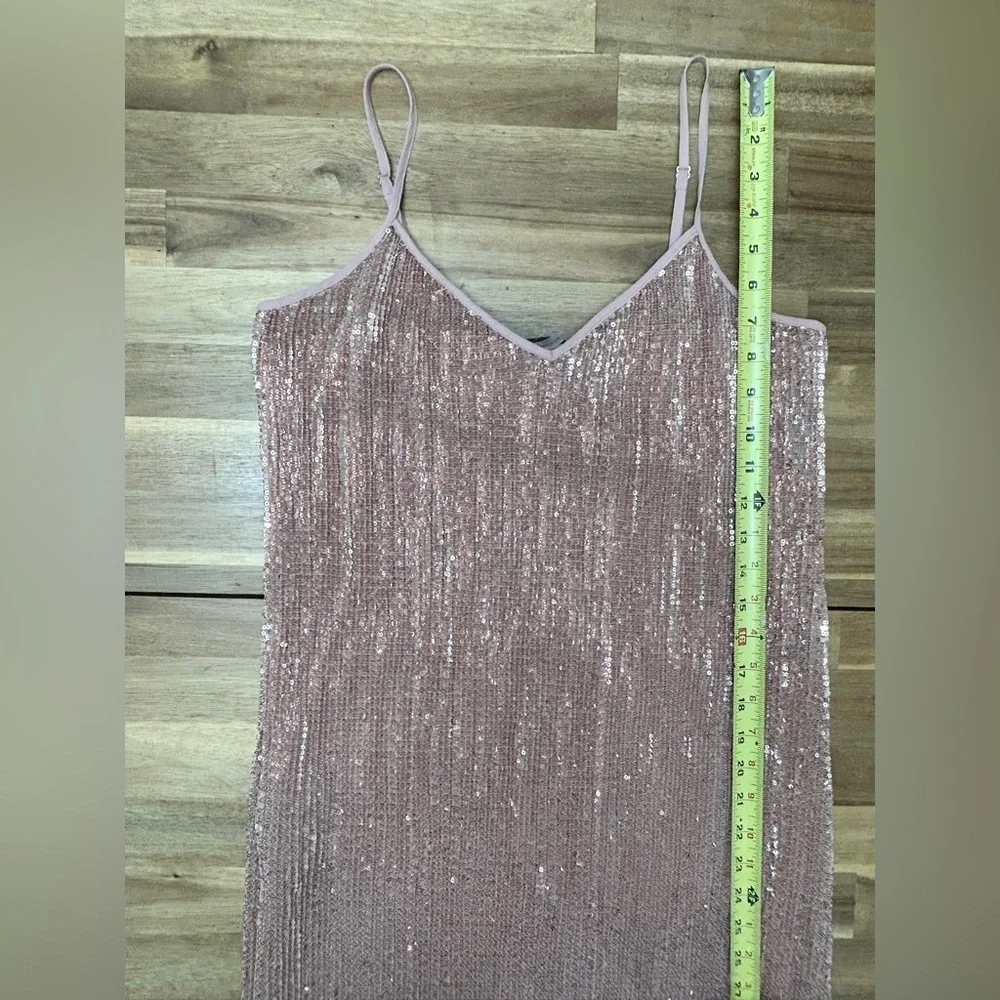 1. STATE Dramatic Pause Lustre Sequin Midi Slip Dress Pink Rose Gold Nude Sz Sm